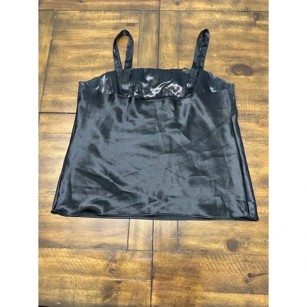 Escapades Vintage Black Satin Lace Beaded Camisole Top Women's Large USA Made - Picture 8 of 8